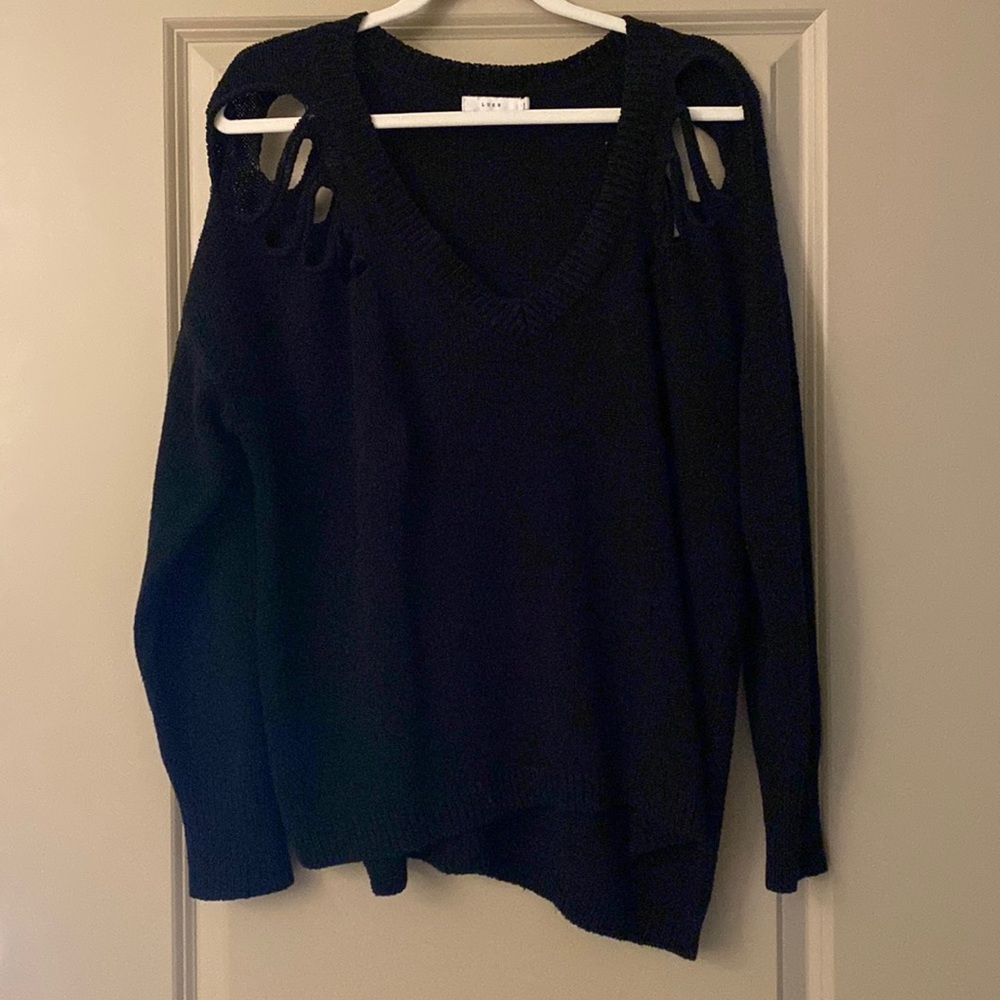 Lush black v neck sweater with shoulder cut outs